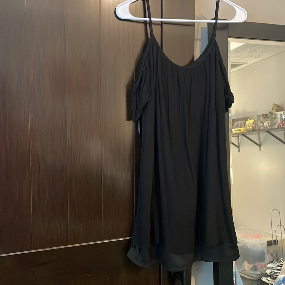 Black off the shoulder thin strapped black shirt